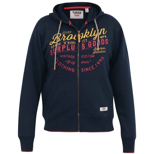 D555 Worcester Kapuzenpullover mit durchgehendem Reißverschluss und Brooklyn-Brustdruck in Marineblau